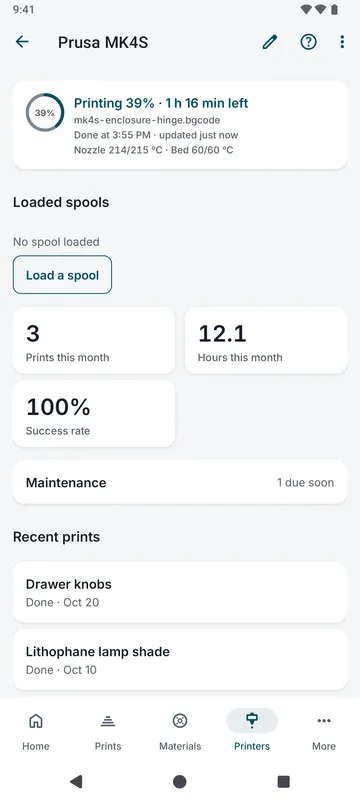 The same printer page on an Android phone.